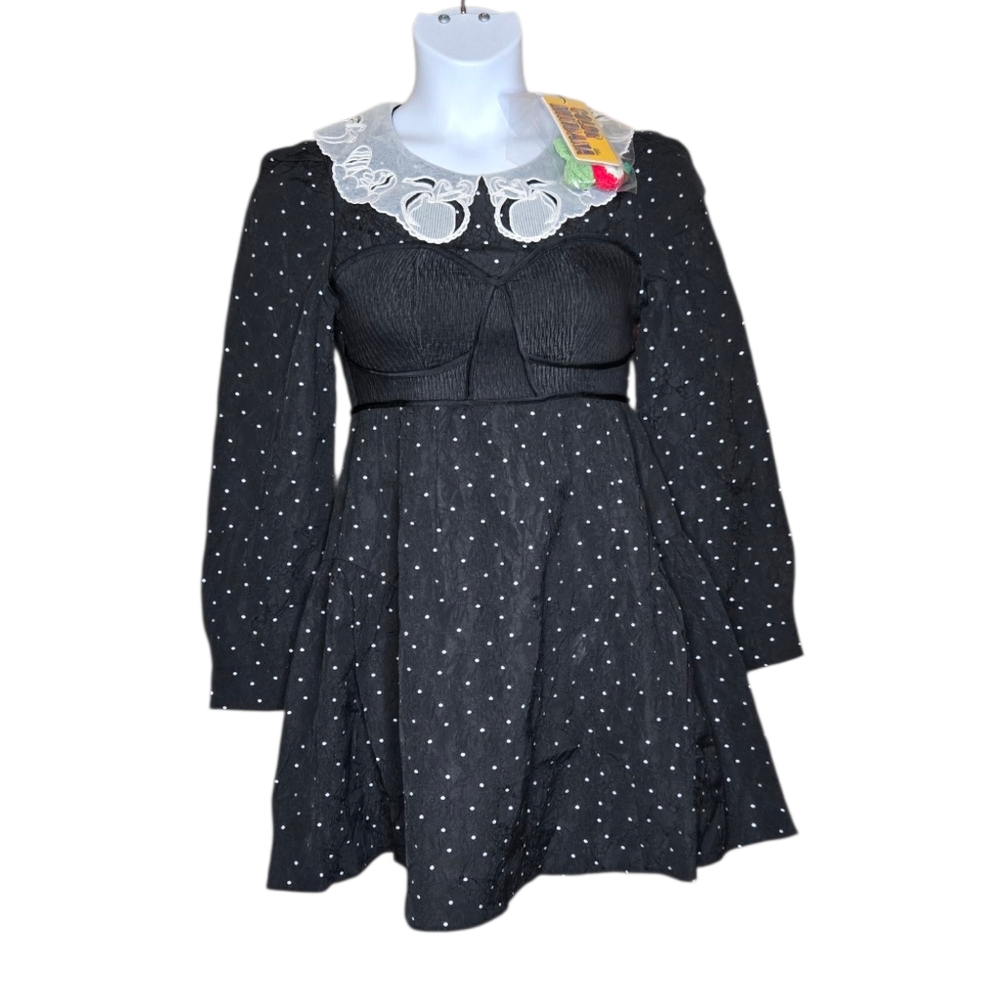 NEW Color Mikibana Jfashion goth lace collar Wednesday black mini‎ dress S